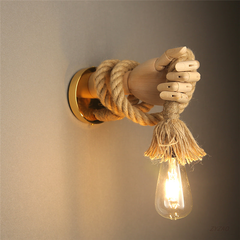 Retro Industrial Hemp Rope Wall Lamp Creative Hand Shape Wall Light -Homdiy