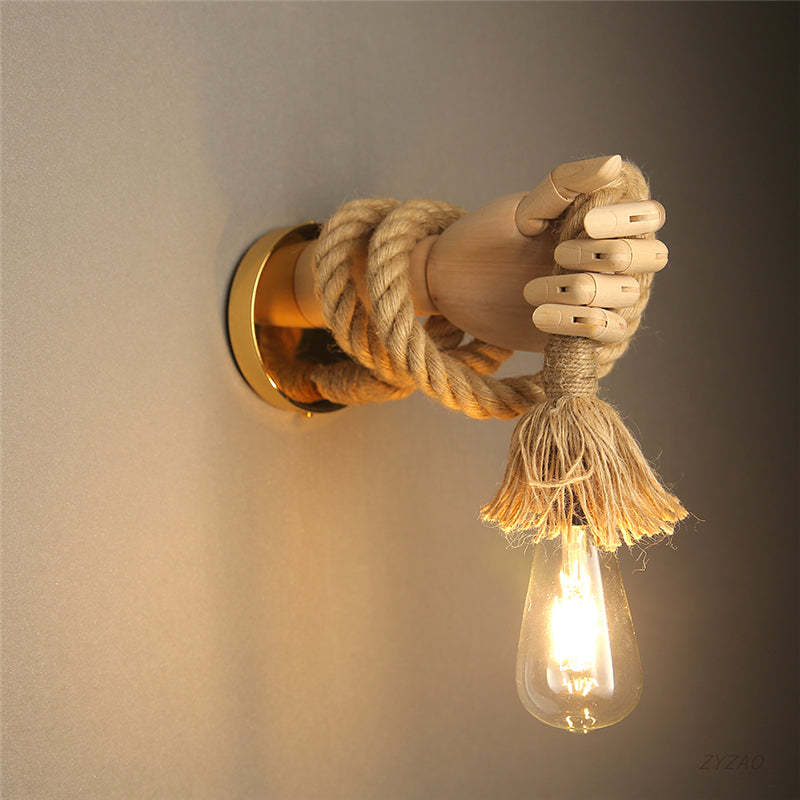 Retro Industrial Hemp Rope Wall Lamp Creative Hand Shape Wall Light -Homdiy