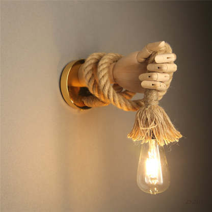 Retro Industrial Hemp Rope Wall Lamp Creative Hand Shape Wall Light -Homdiy