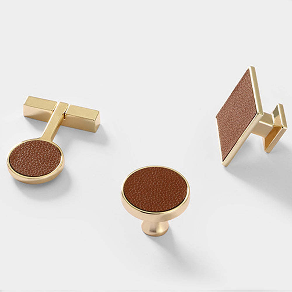 Gold and Brown Leather Kitchen Cabinet Handles -Homdiy