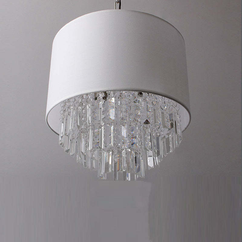 Modern Fabric Shade Rectangular-Cut Crystal Drum Hanging Chandelier -Homdiy
