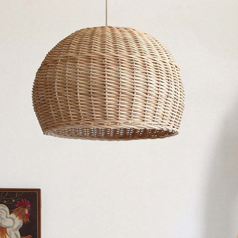 Rattan Basket Pendant Light Wicker Farmhouse Woven Pendant Lampshade -Homdiy
