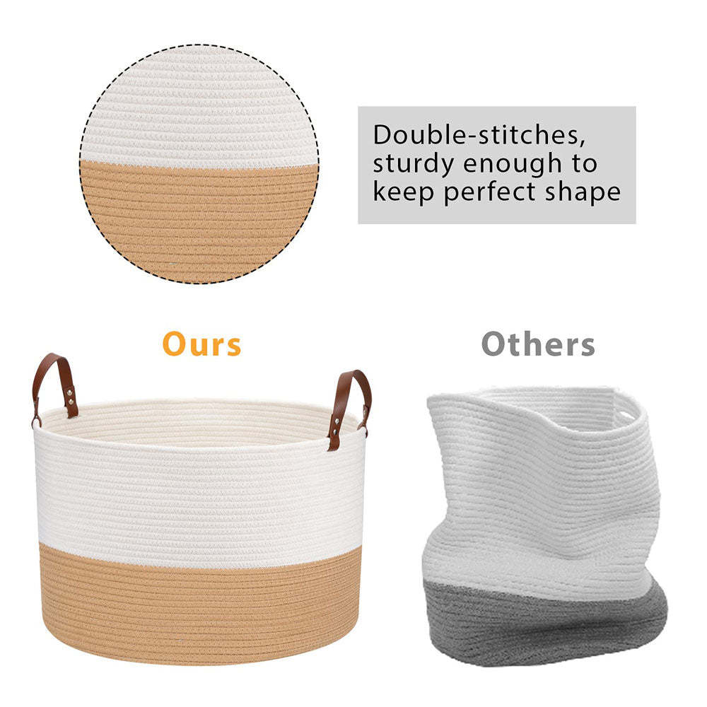 20"x13" Large Woven Basket Large Basket for Blankets Round Towel Basket Brown&white -Homdiy