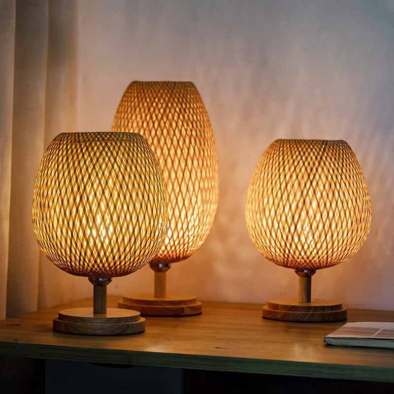 Homdiy Table Lamp Bamboo Weaving Table Lamp Pastoral Bedroom Bedside Light