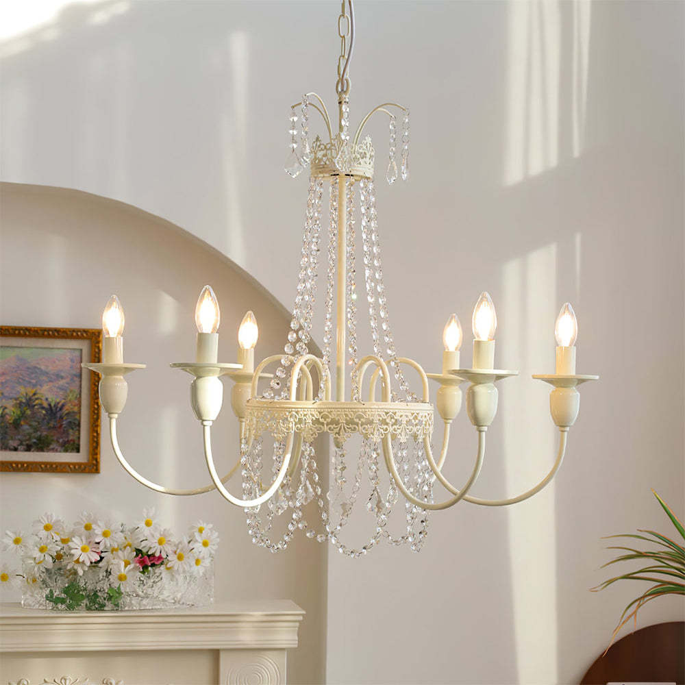 Vintage White Metal & Glass Geometric Candelabra Chandelier Light -Homdiy