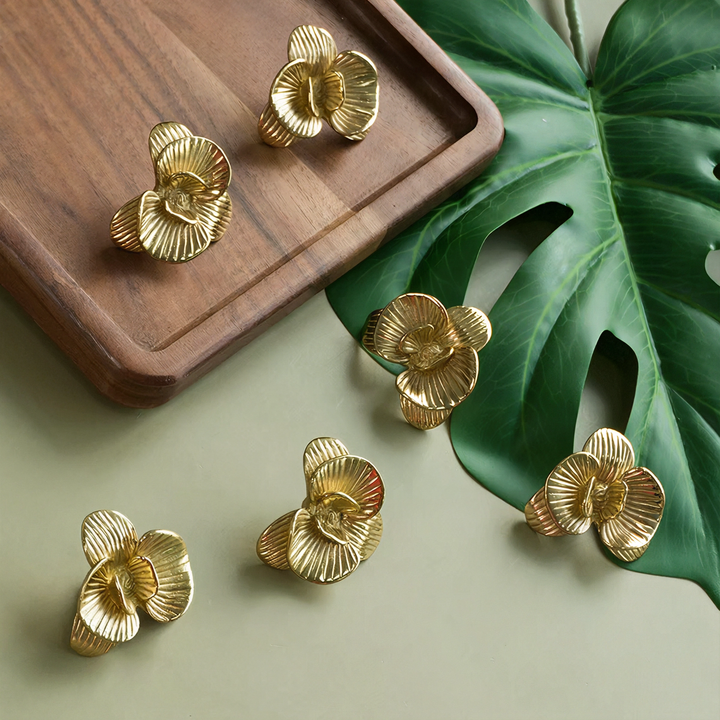 Gold Brass European Phalaenopsis Cabinet Pulls And Knobs