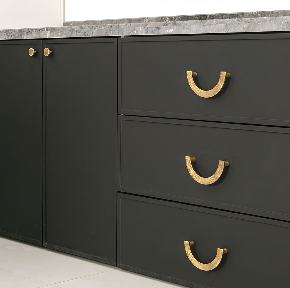 Retro Brass Semi Circle Textured Cabinet Handles