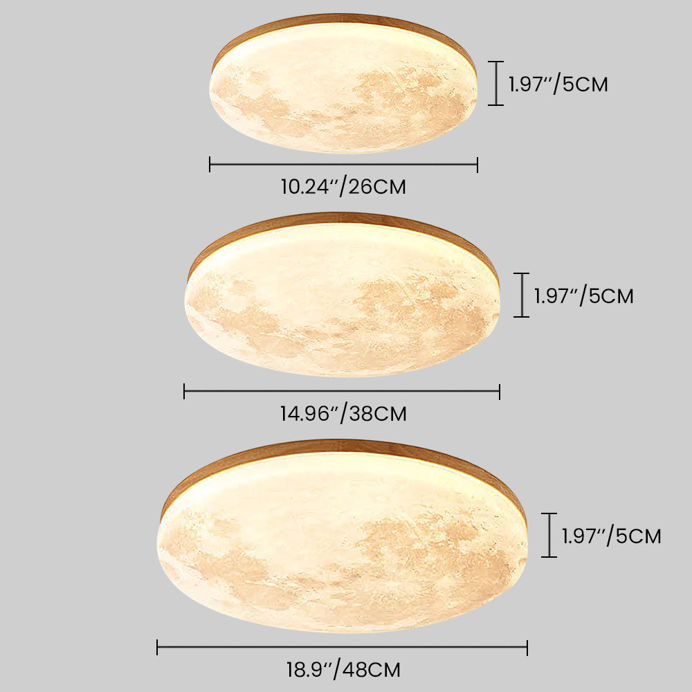 Creative Round Moon LED Ceiling Light Size Chart