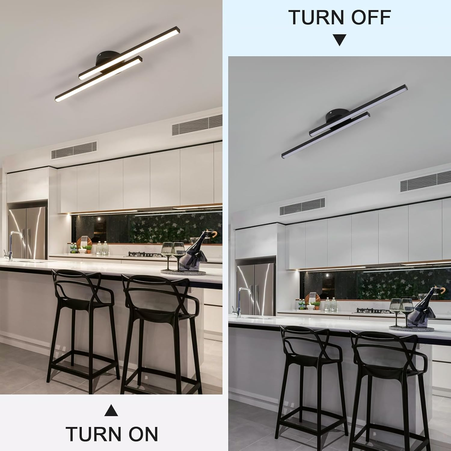 Modern Aluminium Long Strip Semi Flush Mount LED Ceiling Light For Living Room