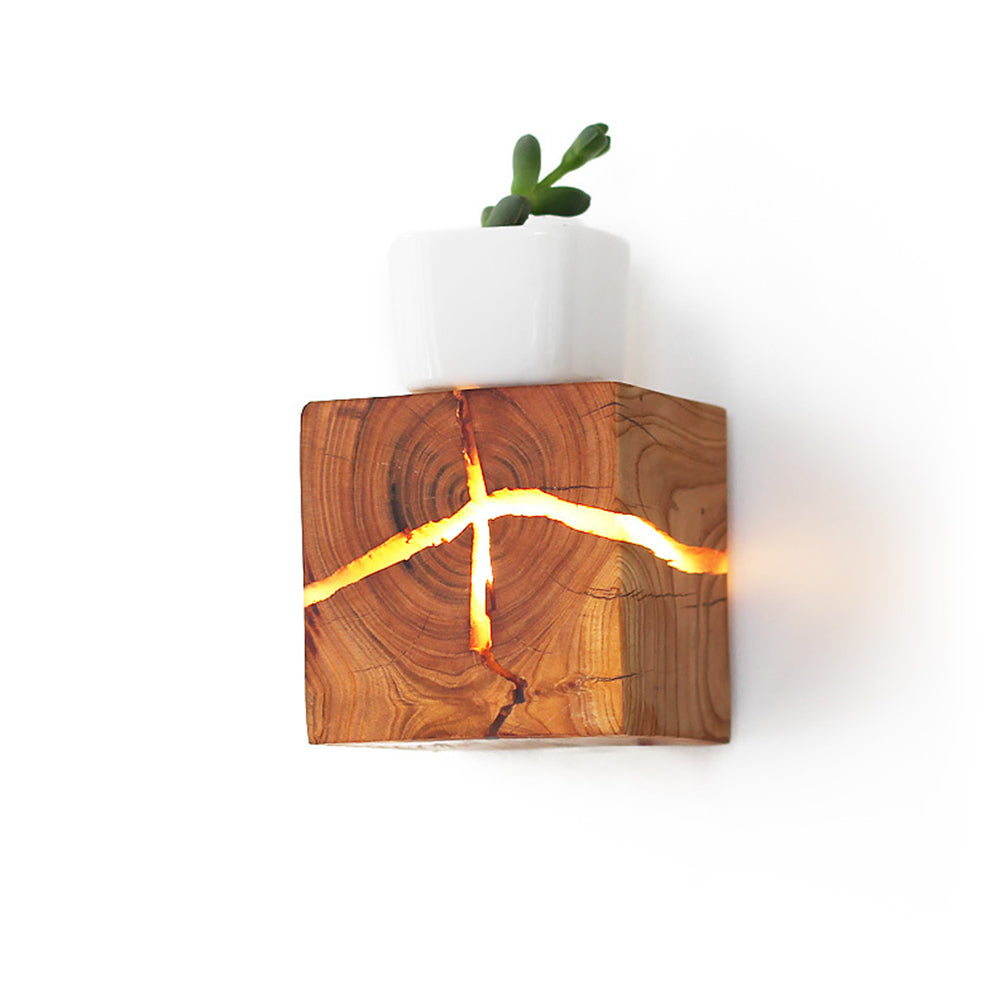 Homdiy Simple Solid Wood Cracked Wall Lamp Square Corridor Wall