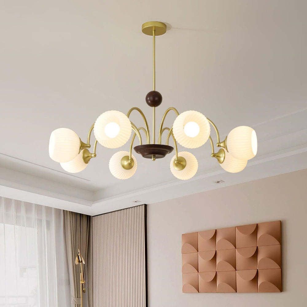Modern Cream Glass Ribbed Chandelier -Homdiy