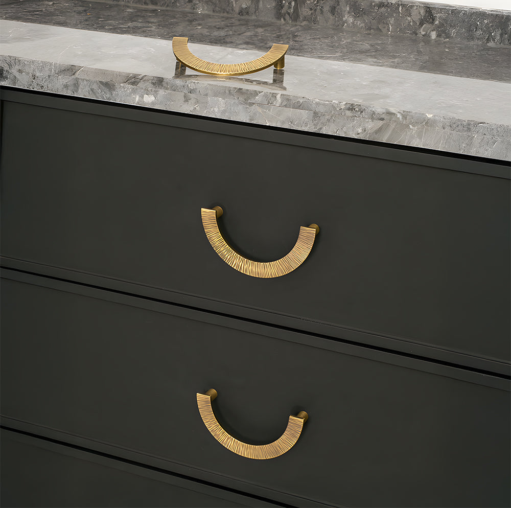 Retro Brass Semi Circle Textured Cabinet Handles
