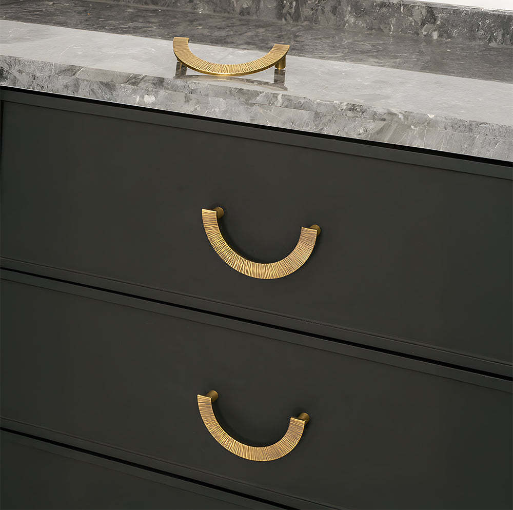 Retro Brass Semi Circle Textured Cabinet Handles
