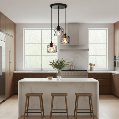 3 Light Industrial Pendant Light | Black Iron Ceiling Lamp