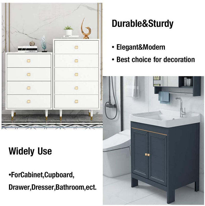 10 Pack Brushed Gold Square Cabinet Knobs Zinc Alloy For Cupboard Drawers (LS9111BB) -Homdiy