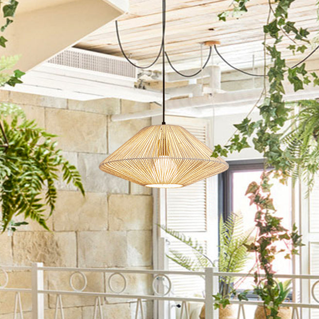 Retro Woven Hemp Rope Pendant Light Over Kitchen Island -Homdiy