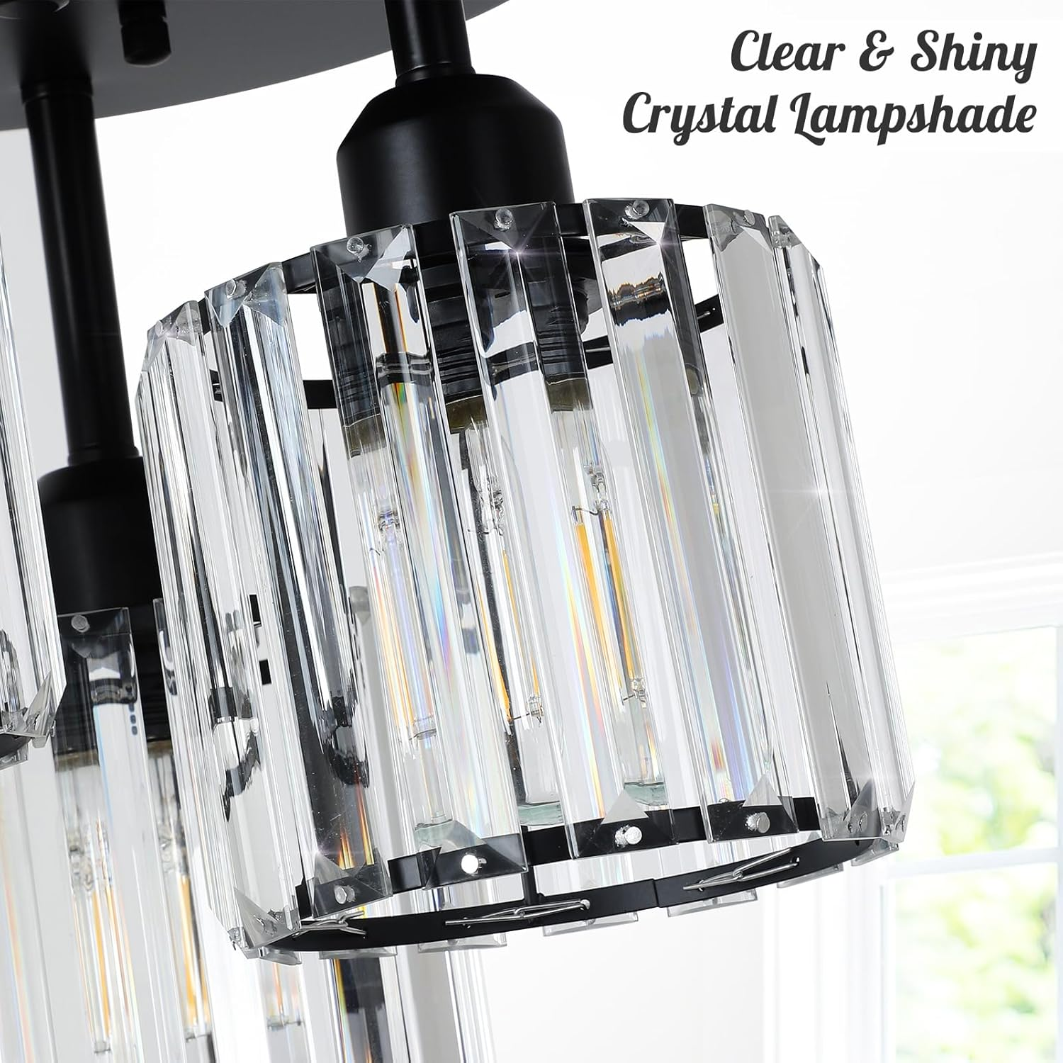 Modern Glass Crystal Semi Flush Ceiling Light