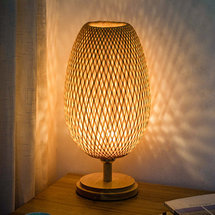 Bamboo Weaving Table Lamp Pastoral Bedroom Bedside Light -Homdiy