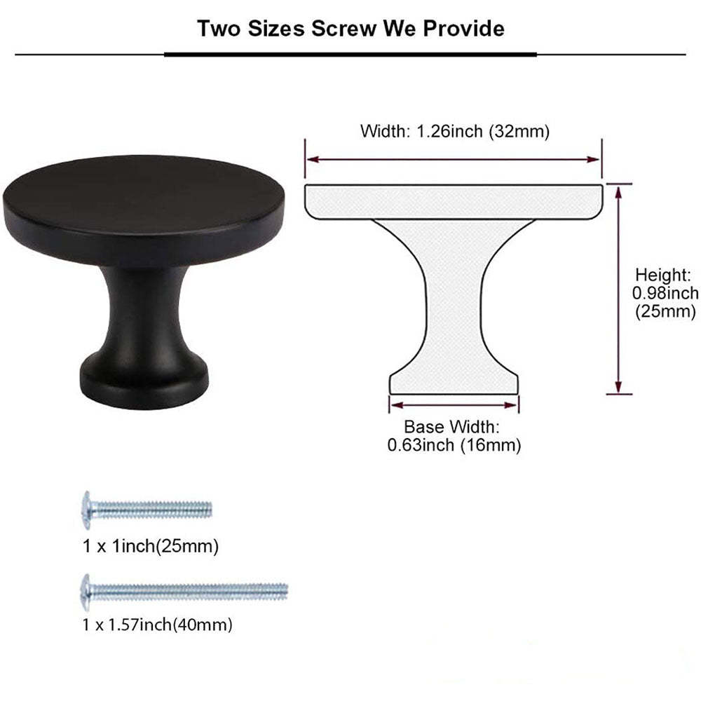 10 Pack Solid Black Round Cabinet Knobs For Kitchen (LS9189BK) -Homdiy