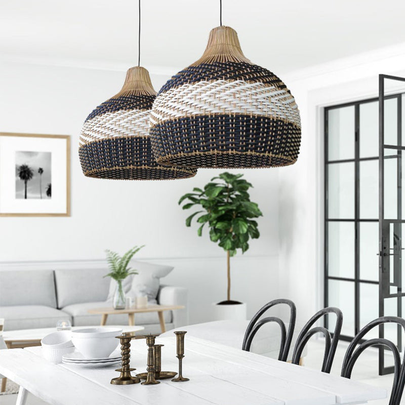 Minimalist Black White Lampshade Rattan Pendant Light -Homdiy