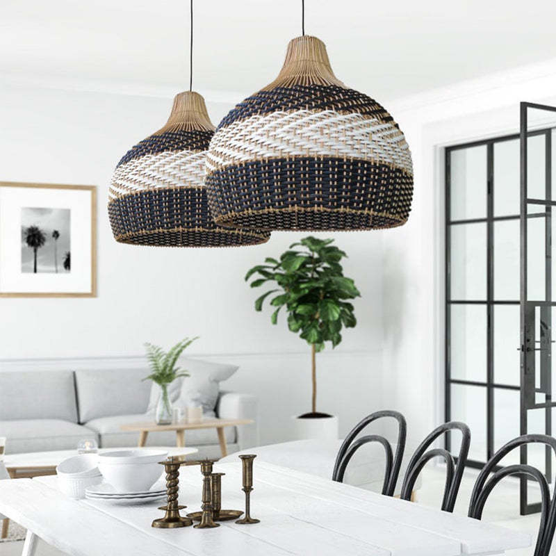 Minimalist Black White Lampshade Rattan Pendant Light -Homdiy
