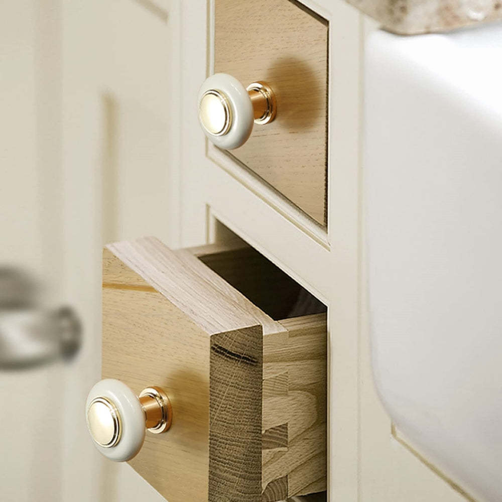 Light Luxury Gold White Creamic Kitchen Door Handles -Homdiy