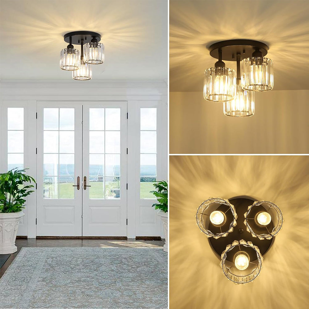 Modern Glass Crystal Semi Flush Ceiling Light