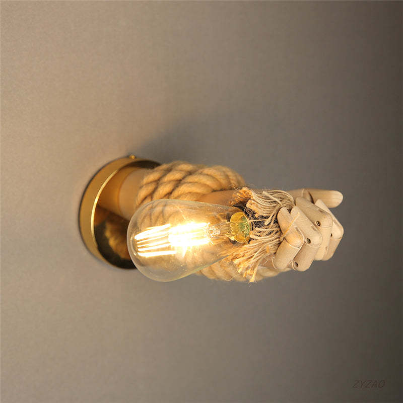 Retro Industrial Hemp Rope Wall Lamp Creative Hand Shape Wall Light -Homdiy