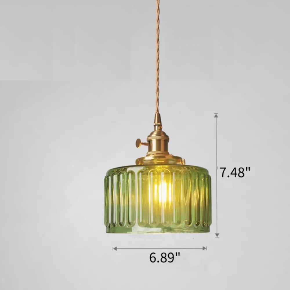 Retro Plug-in Short Cylinder Wavy Glass Pendant Light