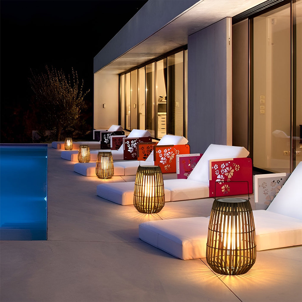 Outdoor Rattan Villa Garden Lawn Light Balcony Floor Lamp -Homdiy