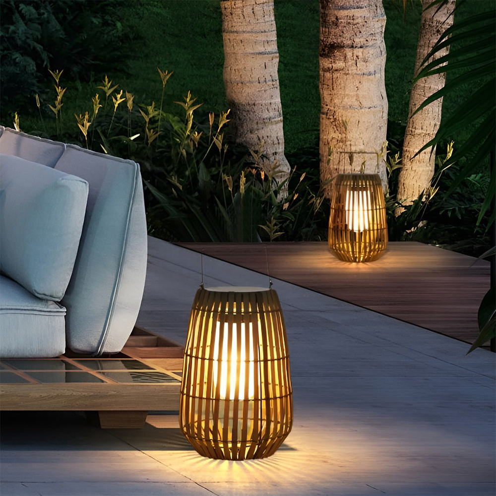Outdoor Rattan Villa Garden Lawn Light Balcony Floor Lamp -Homdiy