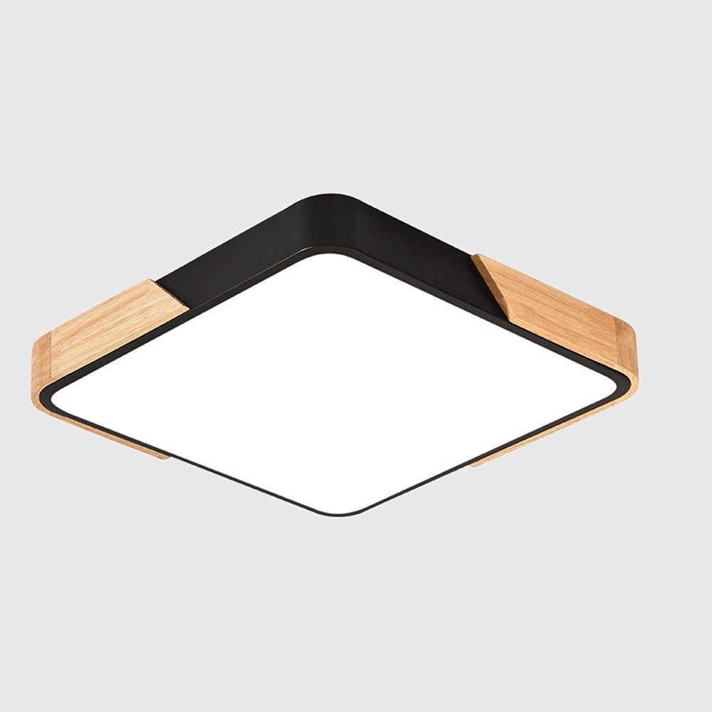 Square Wood And Metal Flush Mount LED Dimmable Ceiling Light -Homdiy