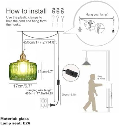 Retro Plug-in Short Cylinder Wavy Glass Pendant Light