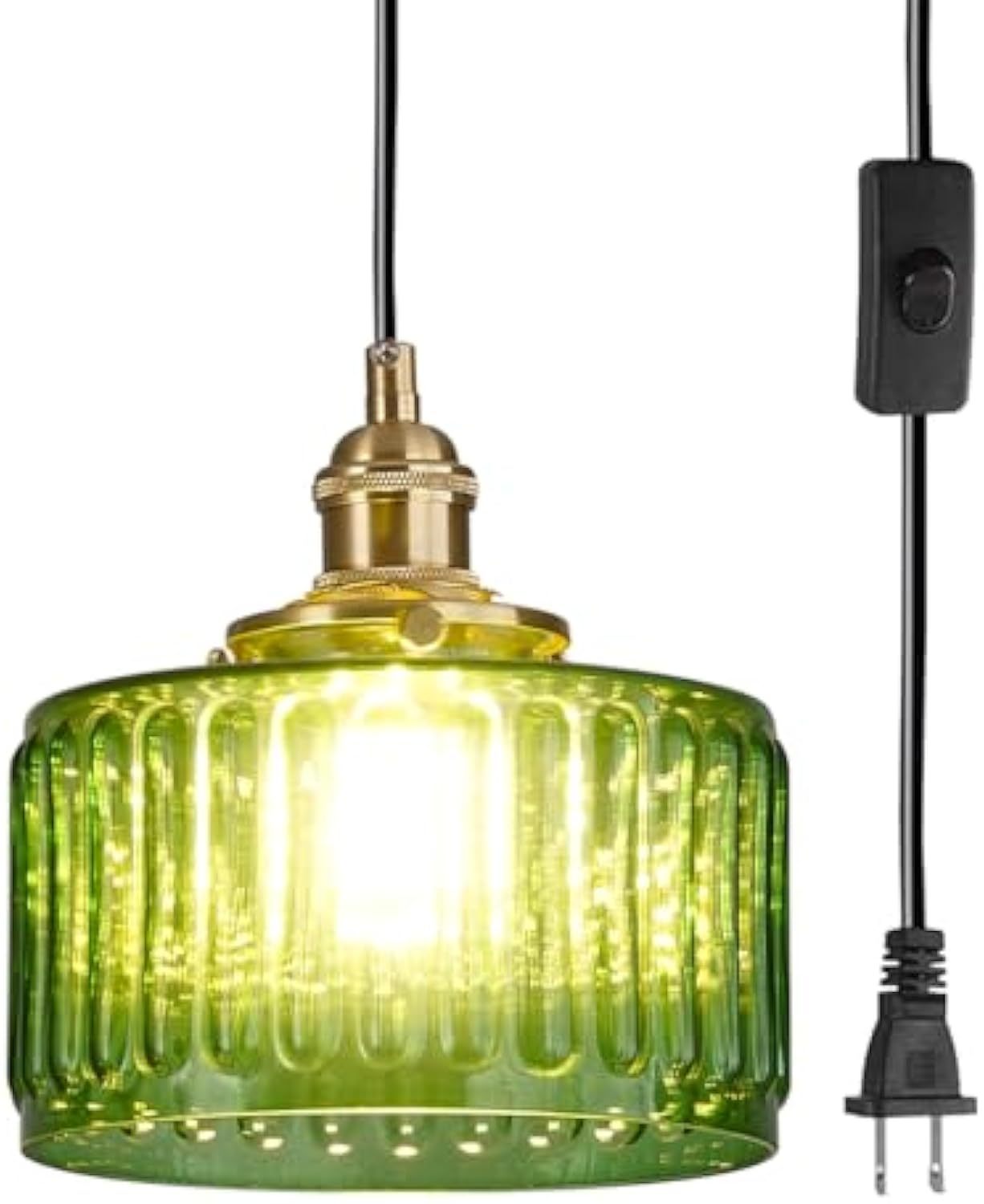 Retro Plug-in Short Cylinder Wavy Glass Pendant Light