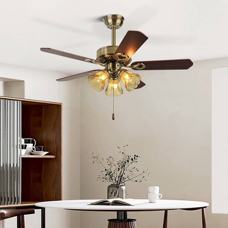 Semi-Flush Vintage Design Black Flower Shape Ceiling Fan With Light