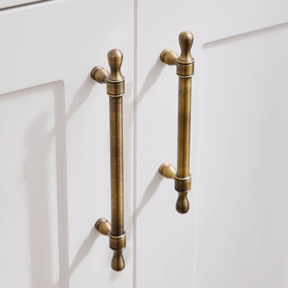 French Vintage Solid Antique Brass Ball-End Cabinet Pulls