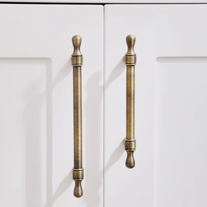 French Vintage Solid Antique Brass Ball-End Cabinet Pulls