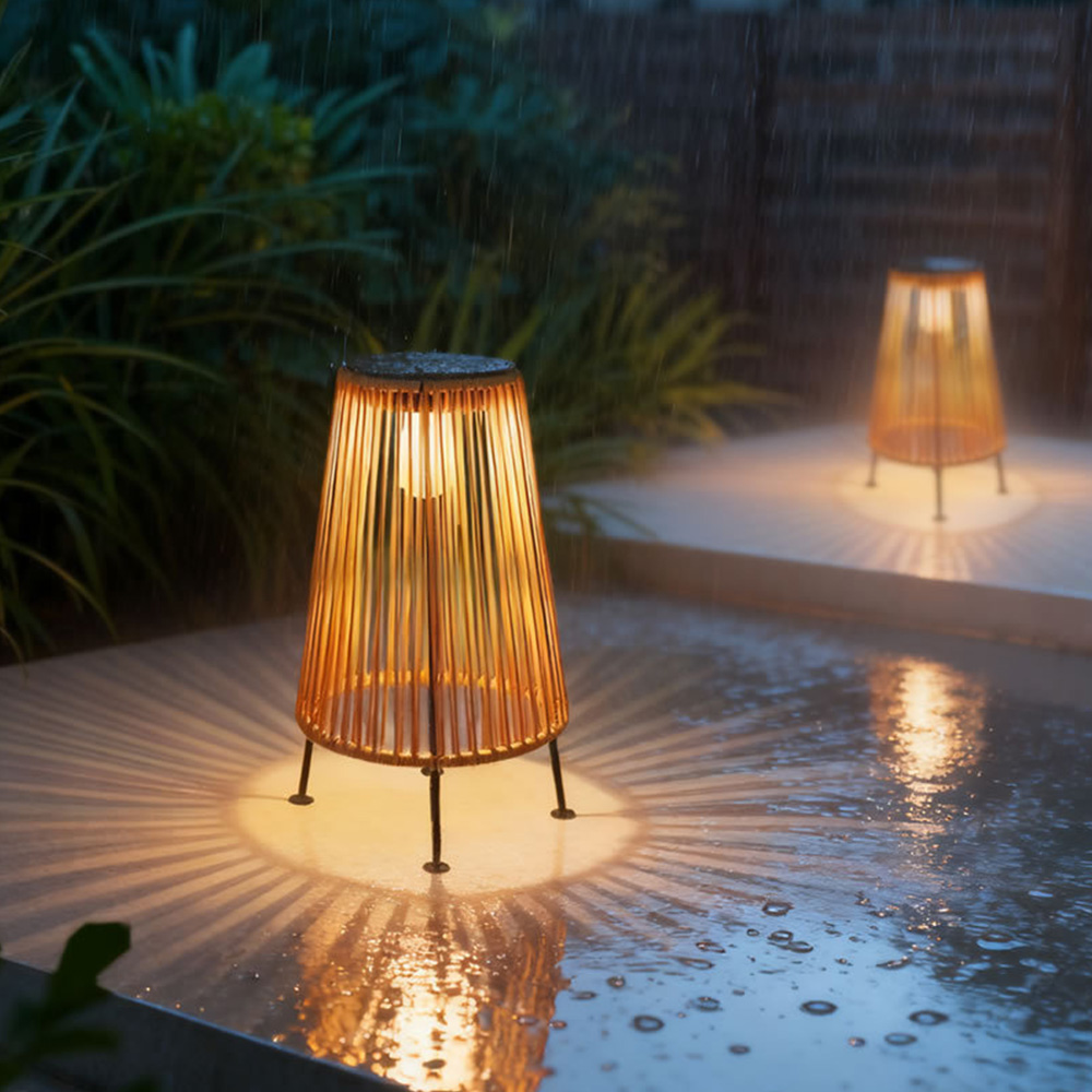 Natural Rattan Waterproof Solar Floor Lantern Outdoor Lawn Lamp