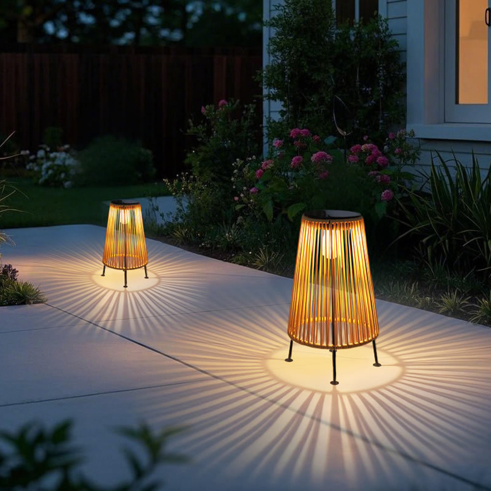 Natural Rattan Waterproof Solar Floor Lantern Outdoor Lawn Lamp