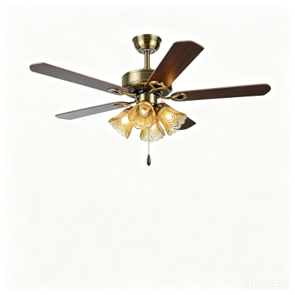 Semi-Flush Vintage Design Black Flower Shape Ceiling Fan With Light