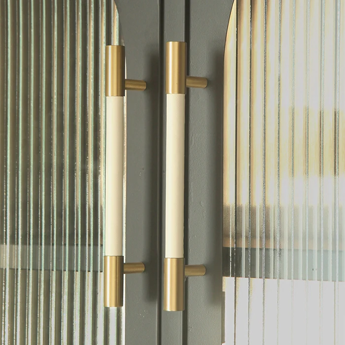 Brass Solid Leather Handmade Cabinet Pulls Dresser Knobs -Homdiy