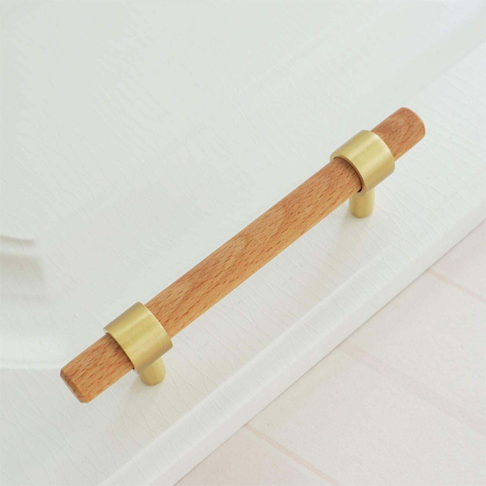 Walnut & Beech Drawer Dresser Pulls Wooden Cabinet Pulls With Brass Base -Homdiy