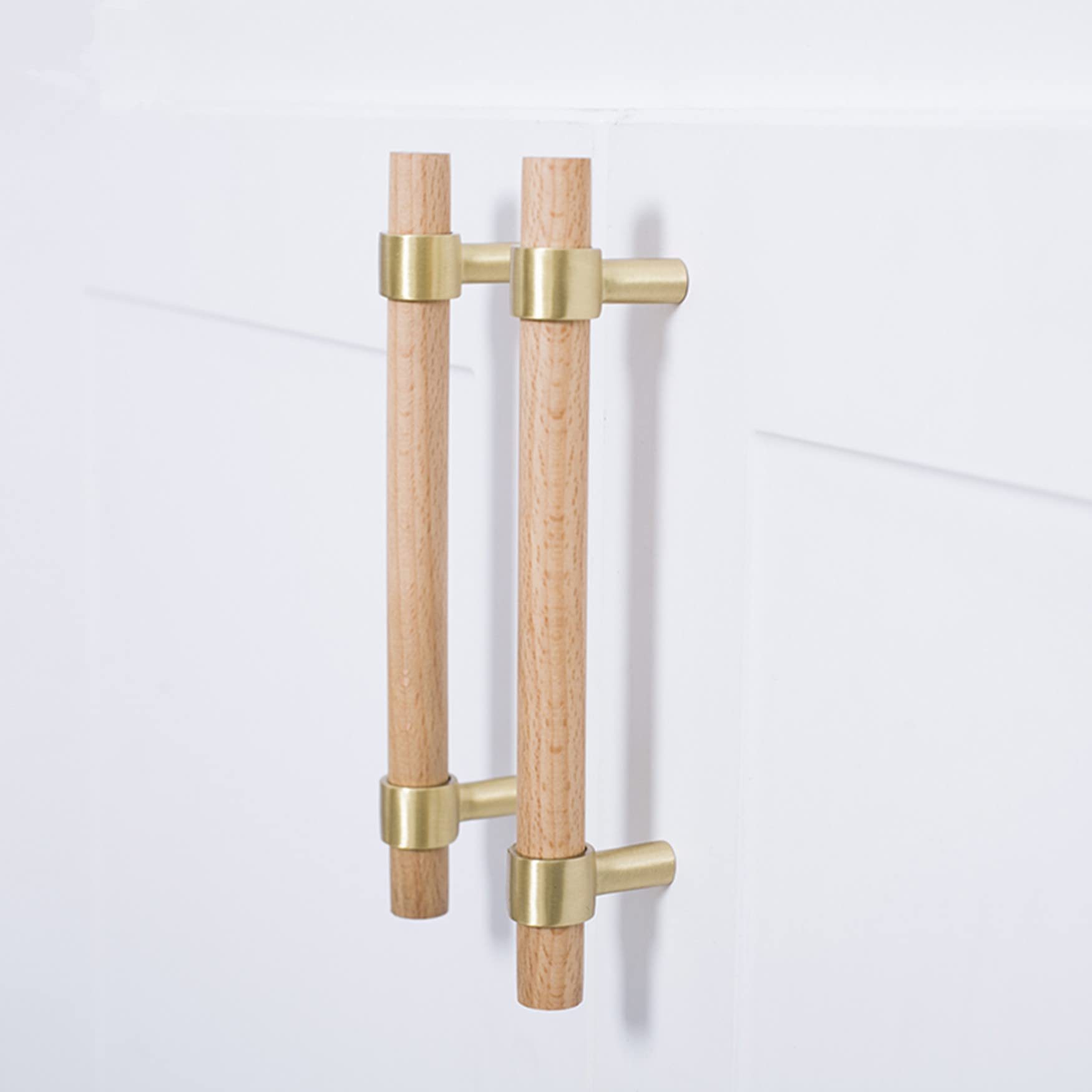 Walnut & Beech Drawer Dresser Pulls Wooden Cabinet Pulls With Brass Base -Homdiy