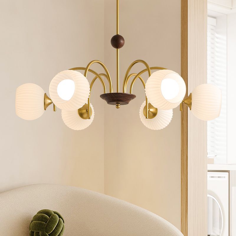 Modern Cream Glass Ribbed Chandelier -Homdiy