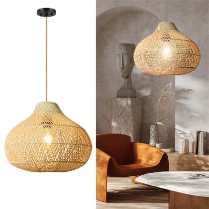 Natural Rattan Pendant Lamp Shade for Living Room -Homdiy