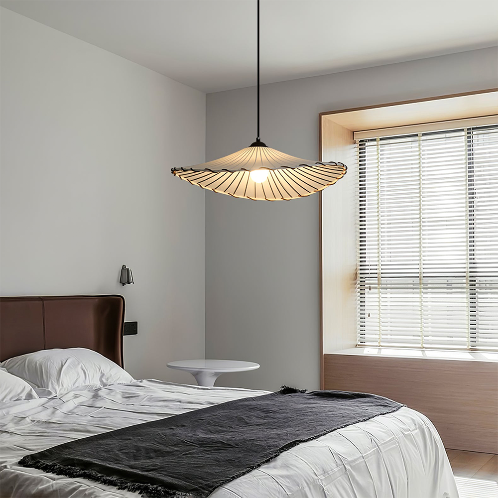 Wabi-Sabi Retro Creamy Lotus Leaf Fabric Pendant Light -Homdiy