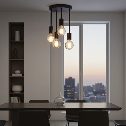 Farmhouse Industrial Black Iron Glass 4-Light Ceiling Light