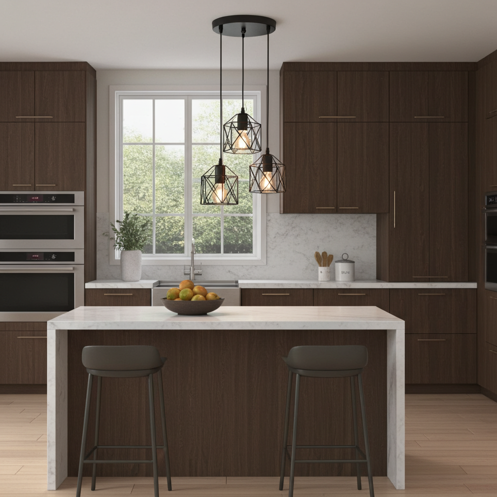 Industrial Black Iron 3 Light Pendant Light for Kitchen Island