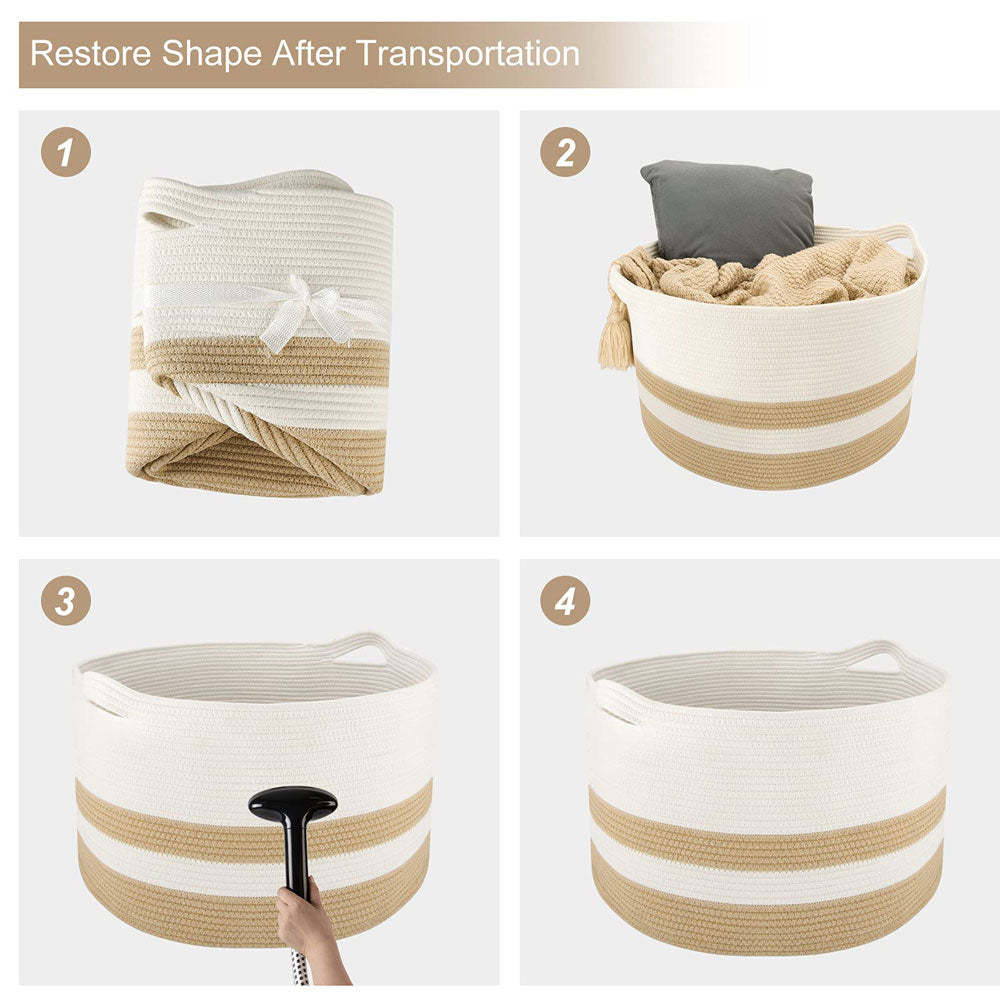 Round Woven Storage Basket Large Cotton Rope Baskets for Storage Baby Storage Basket XXL -Homdiy