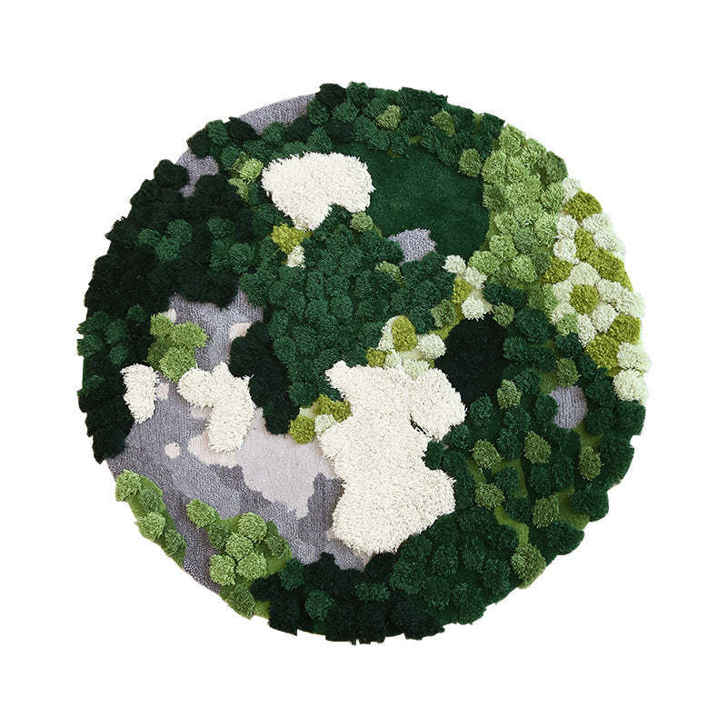 Handmade 3D Round Carpet Moss Forest Wool Area Rug -Homdiy